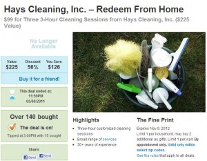 HAYS Cleaning Groupon Coupon May 2011