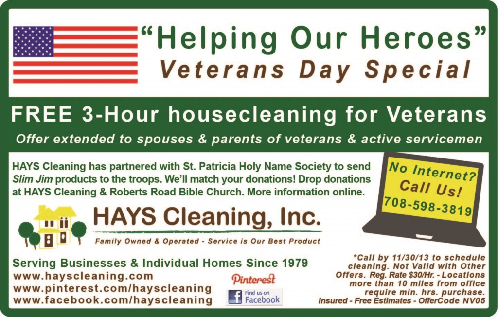 FREE 3-hour housecleaning for Veterans!